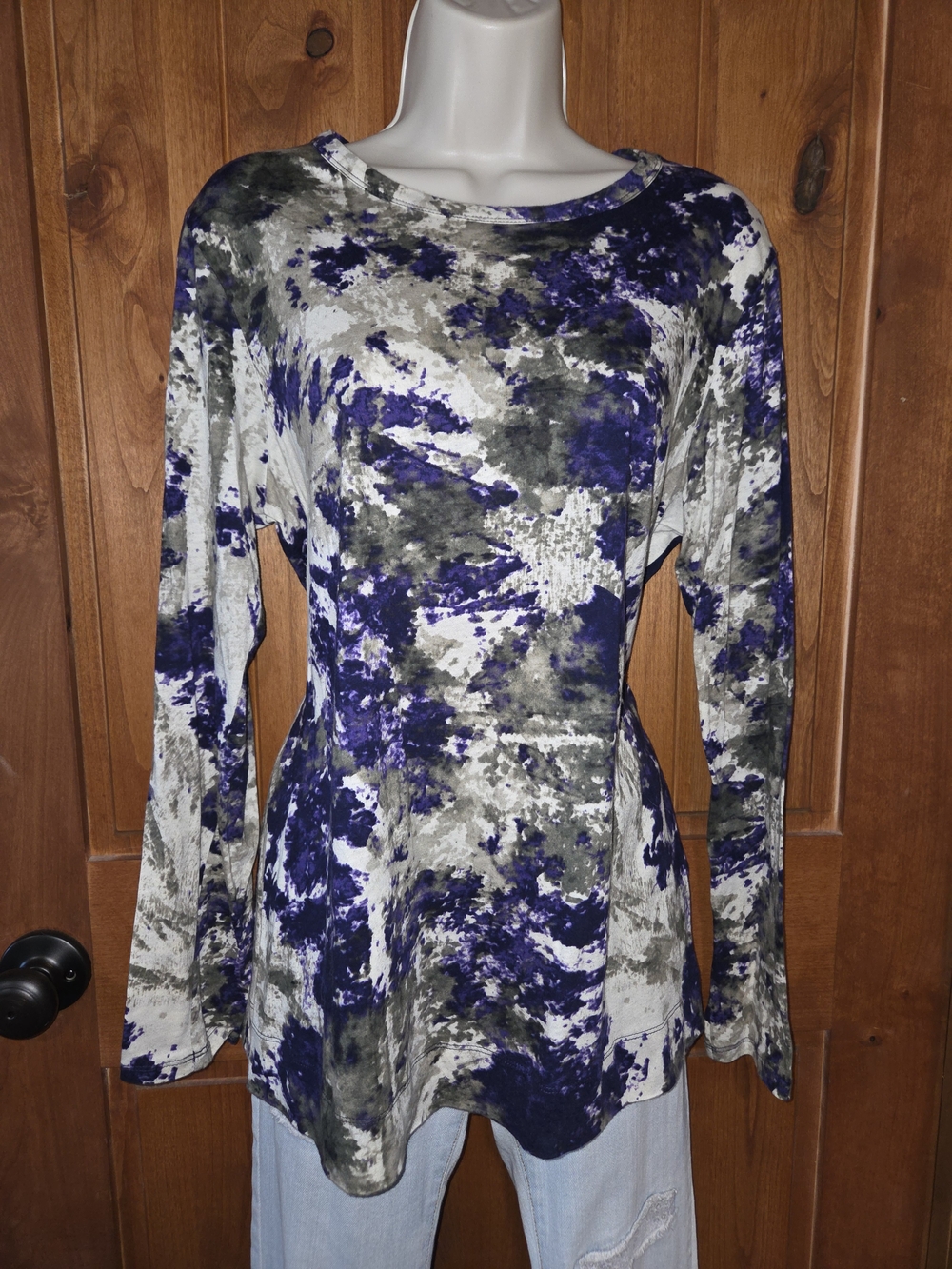 Simply Vera Vera Wang Long Sleeve Abstract Print Tee in Purple, Tan, Cream